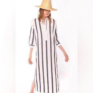 NWT Vilagallo Marian Navy Zarauz Stripe Dress Size Small Linen Coastal Resort 11